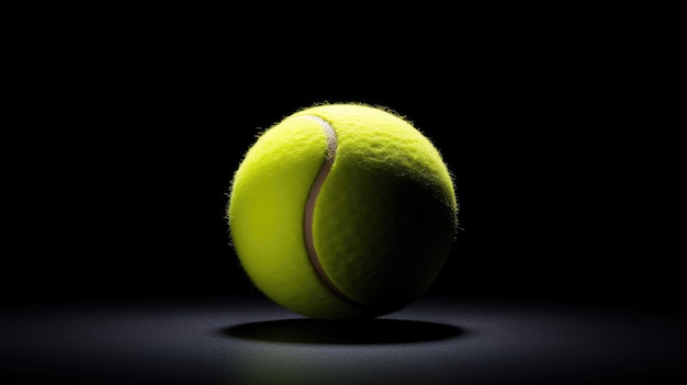 una pelota de tenis en un fondo negro con una sombra detrás de ella.