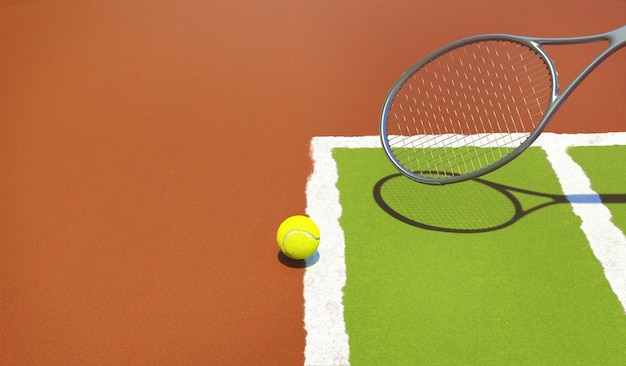 Foto pelota de tenis fuera del borde de la línea de la cancha