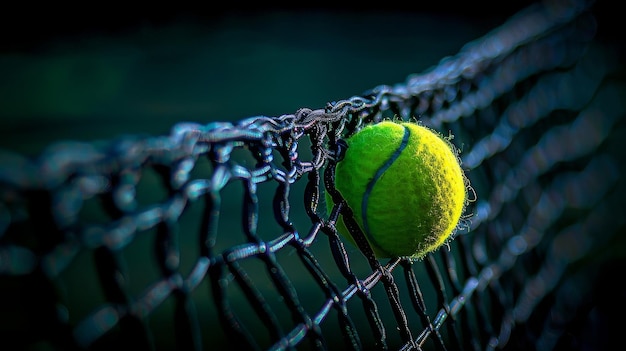 La pelota de tenis en la parte superior de una red