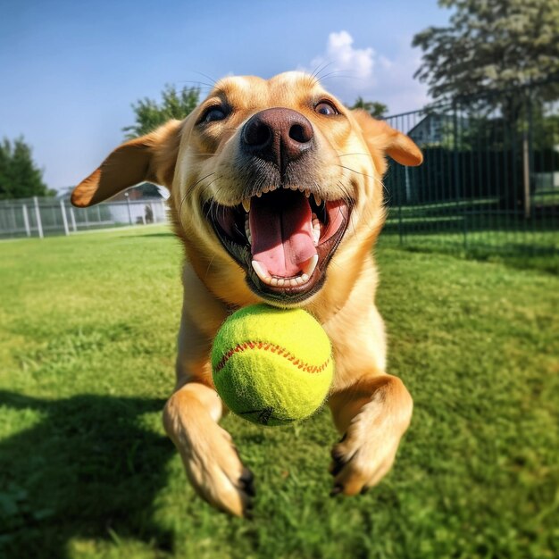 pelota de tenis con perro corriendo