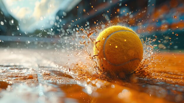 La pelota de tenis rebotando en la cancha en movimiento borrosa acción de ritmo rápido