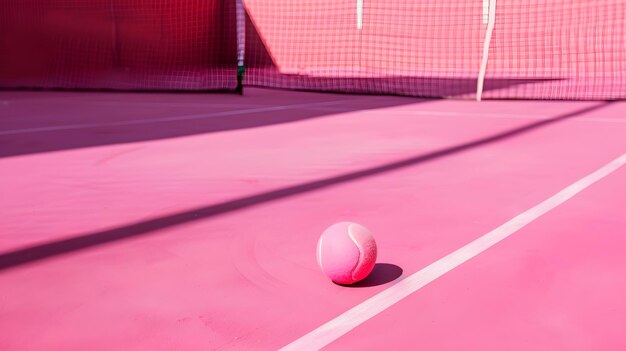 Una pelota de tenis rosa está en una cancha rosa que representa una aptitud para mujeres generada por la IA