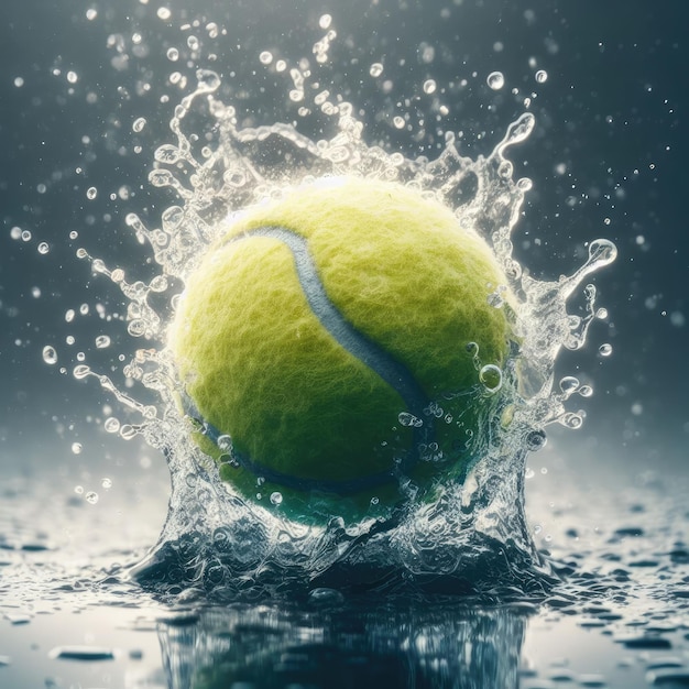 pelota de tenis en el salto de agua con fondo simple