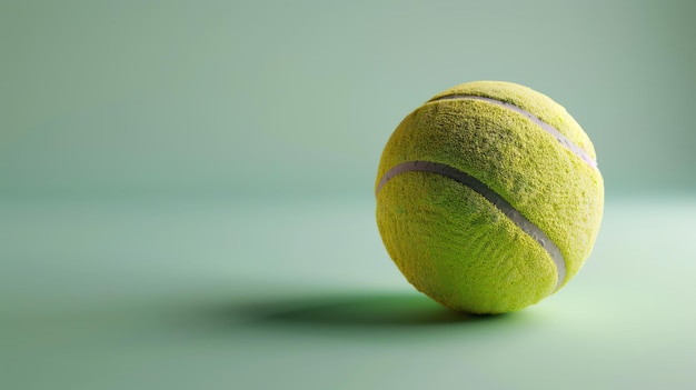 La pelota de tenis verde sobre un fondo verde La pelota está ligeramente elevada por encima de la superficie y está en foco