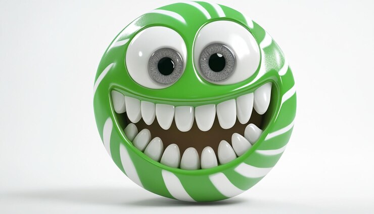 una pelota verde y blanca con una cara hecha de rayas verdes y blancas