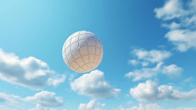 Foto una pelota de voleibol con una red en un cielo despejado.