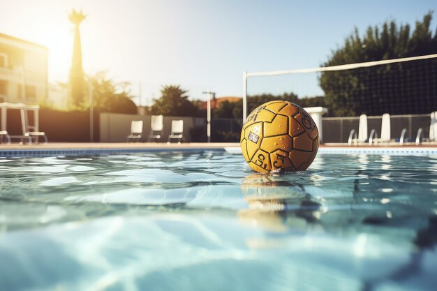 Una pelota de waterpolo en la superficie de la piscina