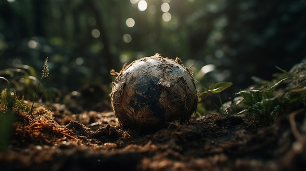 Una pelota yace en el suelo en la jungla.