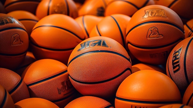 Pelotas de baloncesto en la cancha de baloncestro