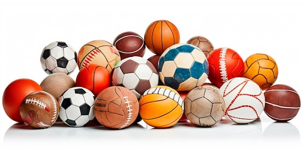 Pelotas de diferentes deportes en fondo blanco imagen generada por IA