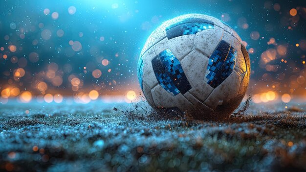 Foto pelotas de fútbol en un fondo azul