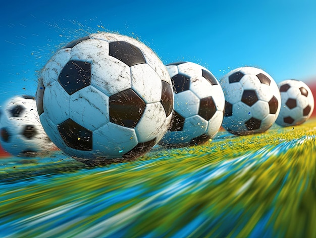 Foto pelotas de fútbol en un fondo azul