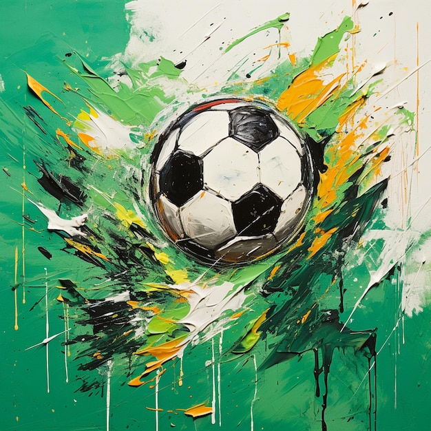 pelotas de fútbol con pinceladas verdes