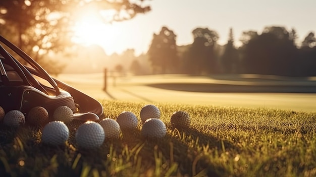 Pelotas de golf en el césped del campo de golf