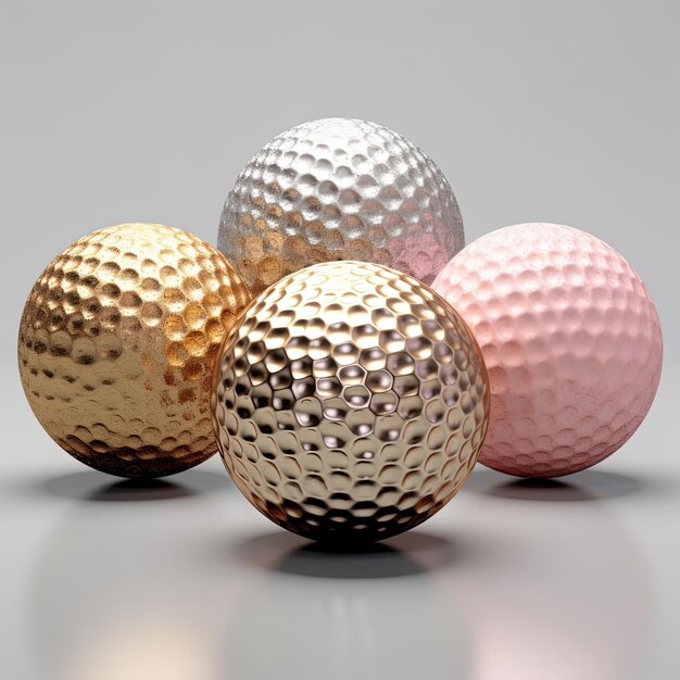 pelotas de golf de metal en tonos dorados al estilo de una nueva escultura