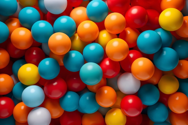 Pelotas de plástico multicolores en la piscina de pelota en el patio de recreo infantil Fondo de textura de pelota de plástico de colores