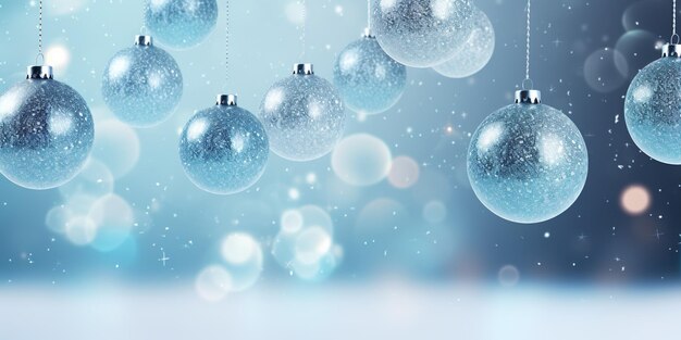 Foto pelotas de plata de navidad sobre fondo azul feliz tarjeta de felicitación de navidad feliz año nuevo copia el espacio