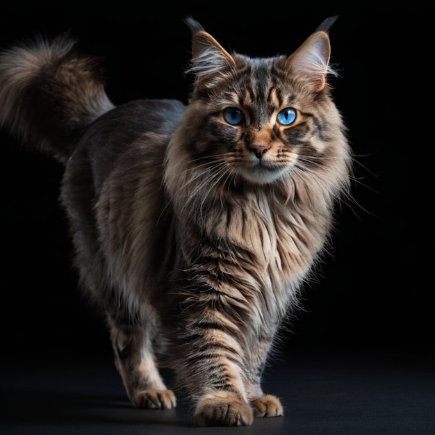 Foto el peludo gato maine coon con los llamativos ojos azules