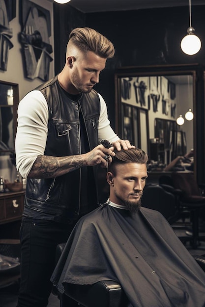 peluquera lavando el cabello del cliente en la barbería