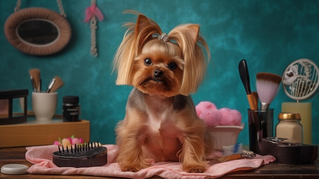 Foto peluquería canina peinado canino spa canino ia generativa