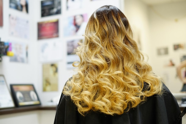 Peluquería Coloración del cabello en proceso Hermosa mujer joven teñir pelos Mostrando el resultado de primer plano