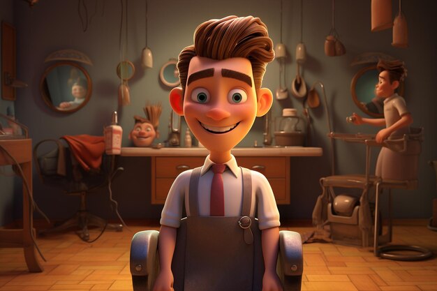 Peluquero barbero en estilo de dibujos animados en 3D IA generativa