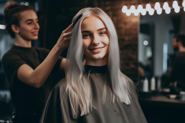 Peluquero profesional positivo trabajando en el salón