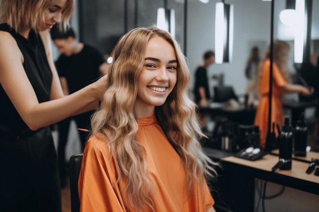 Peluquero profesional positivo trabajando en el salón