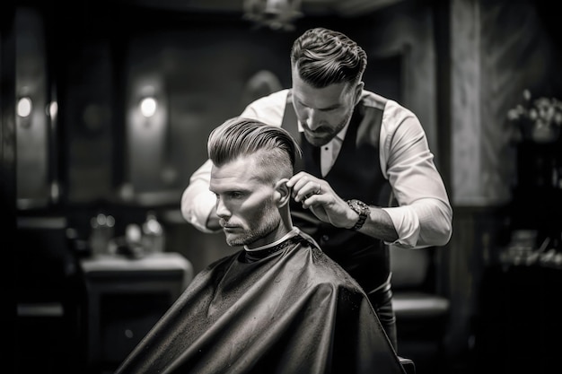 Un peluquero profesional que usa herramientas afiladas para crear looks de moda y elegante en una barbería