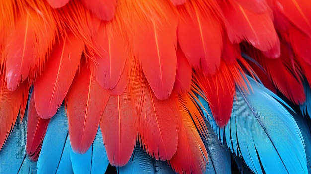 Penas vermelhas vibrantes de papagaio colorido