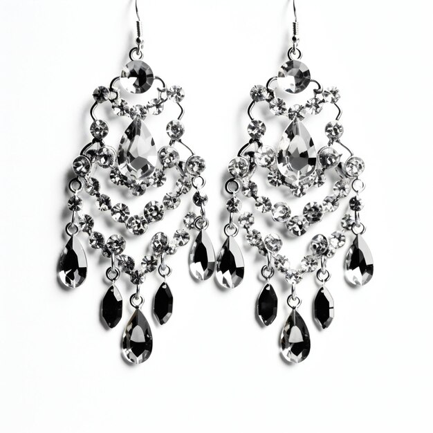 Pendientes de joyas en un fondo blanco en primer plano