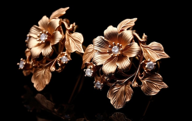 Pendientes de oro elegantemente elaborados con diseño floral vintage