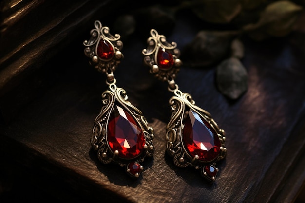 pendientes rojos y plateados