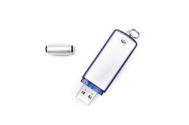 Foto pendrive azul e cinza em branco