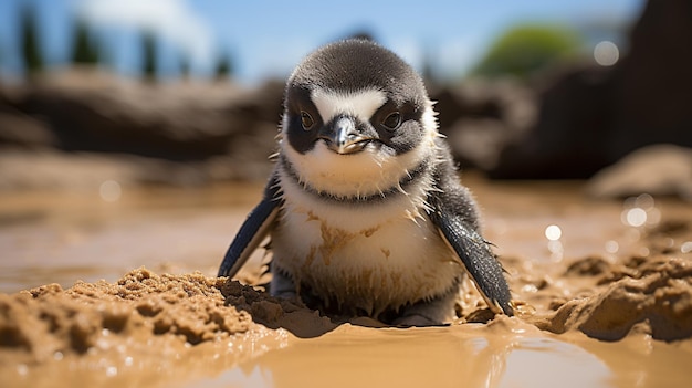 Penguin_wearing_sunglasses_on_sandy_beach Imagen fotográfica de fondo de pantalla HD 8K