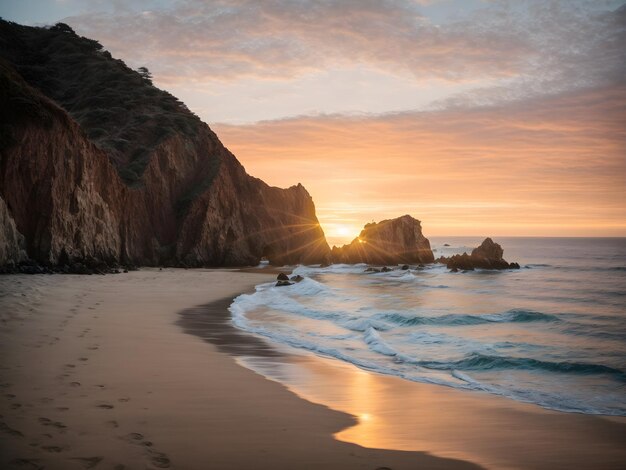 Penhasco da praia de Pfeiffer ao pôr do sol