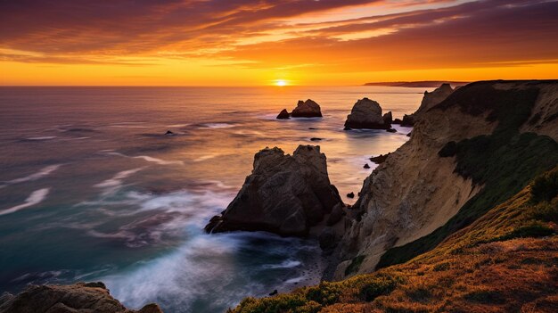 Foto penhascos costeiros ao pôr-do-sol