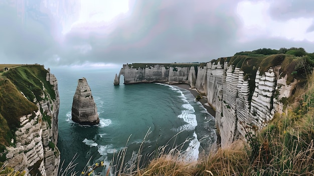 Penhascos majestosos e maravilha natural do mar turbulento capturados em um estilo fotorrealista ideal para viagens e temas da natureza