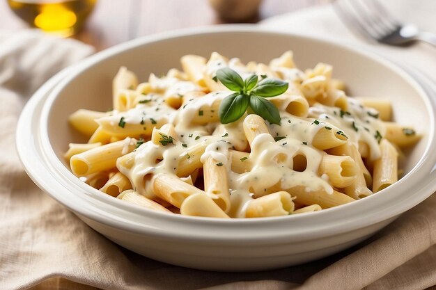 Foto penne com queijo e creme