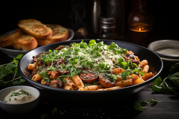 Penne exótico com cogumelo cremoso e bacon