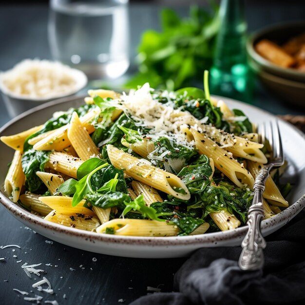 Penne mit Spinat und Parmesan