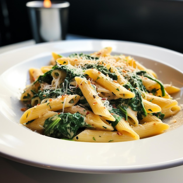 Penne mit Spinat und Parmesan