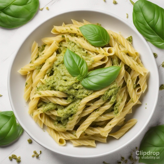 Penne-Pasta mit Spinat, Basilikum und Pesto-Sauce