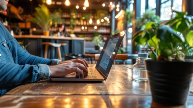 El pensador digital Un hombre absorto en el trabajo de la computadora portátil