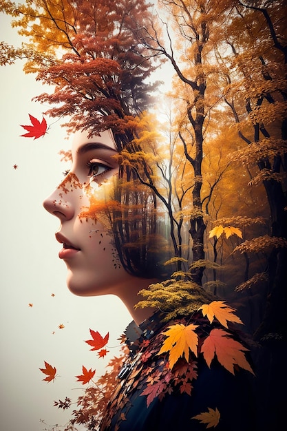 Foto pensando na floresta amarela do outono