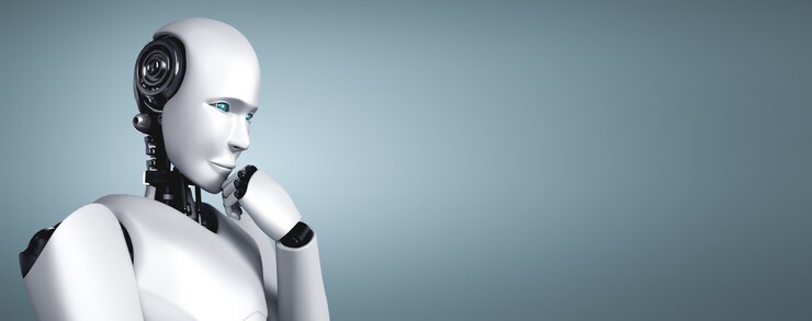 Foto pensando en el robot humanoide ai analizando datos de información