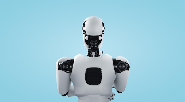 Pensando en el robot humanoide AI analizando datos de información