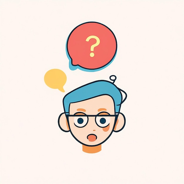 Pensar y confundir emoticones faciales con burbuja de voz de pregunta e ilustración vectorial del pulgar