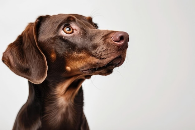 Pensativo cachorro de Dachshund mirando hacia arriba con elegante postura de IA generativa