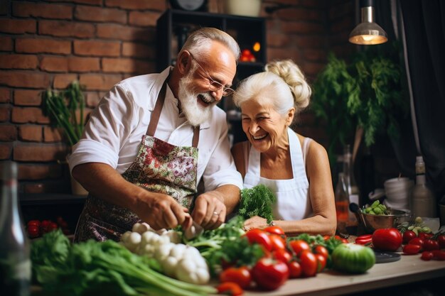 Pensionierte Großeltern kochen zusammen